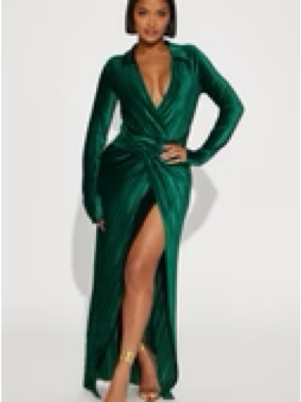 Fashion Nova Emerald Green Satin Wrap Maxi Dress